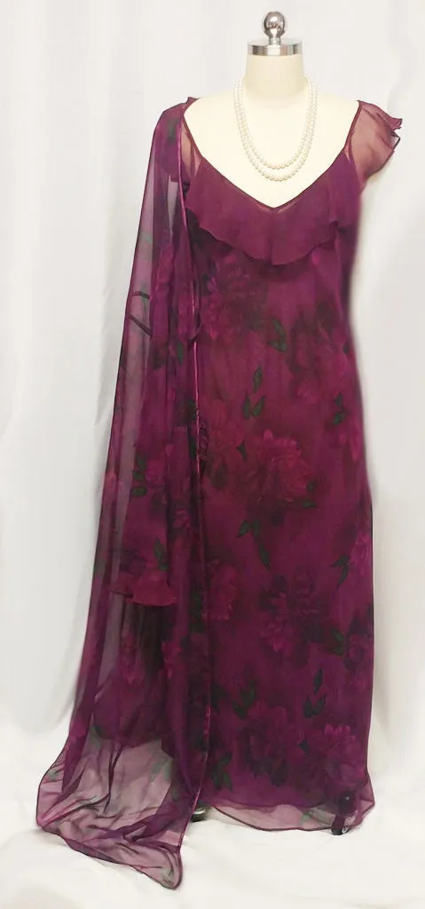 * VALERIE STEVENS SHEER CHIFFON PEIGNOIR & NIGHTGOWN SET IN SUGAR PLUM - NEW WITH TAGS