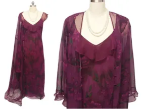 * VALERIE STEVENS SHEER CHIFFON PEIGNOIR & NIGHTGOWN SET IN SUGAR PLUM - NEW WITH TAGS