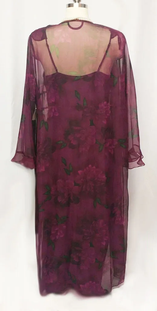 * VALERIE STEVENS SHEER CHIFFON PEIGNOIR & NIGHTGOWN SET IN SUGAR PLUM - NEW WITH TAGS