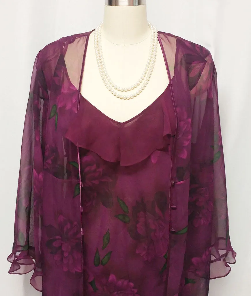 * VALERIE STEVENS SHEER CHIFFON PEIGNOIR & NIGHTGOWN SET IN SUGAR PLUM - NEW WITH TAGS