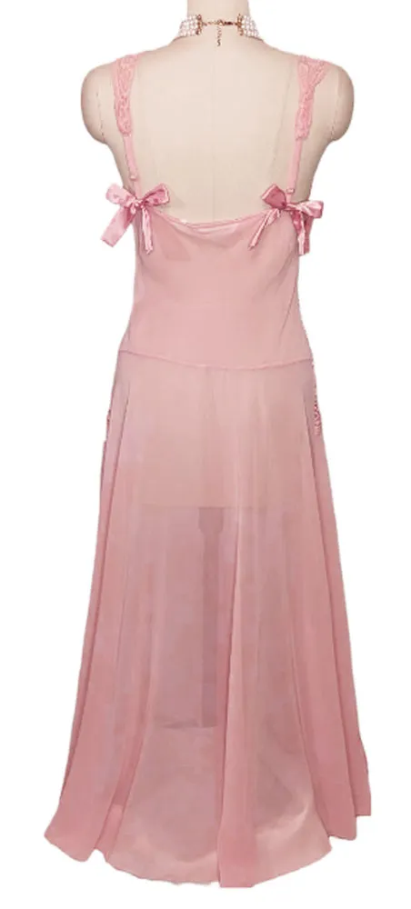 * VINTAGE VICTORIAS SECRET STRAWBERRY ICE CREAM LACE NIGHTGOWN WITH SATIN BOWS - ABSOLUTELY GORGEOUS BACK WITH BOWS