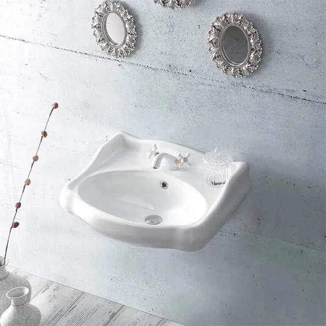 1837 Classic-Style White Ceramic Wall Mounted Sink