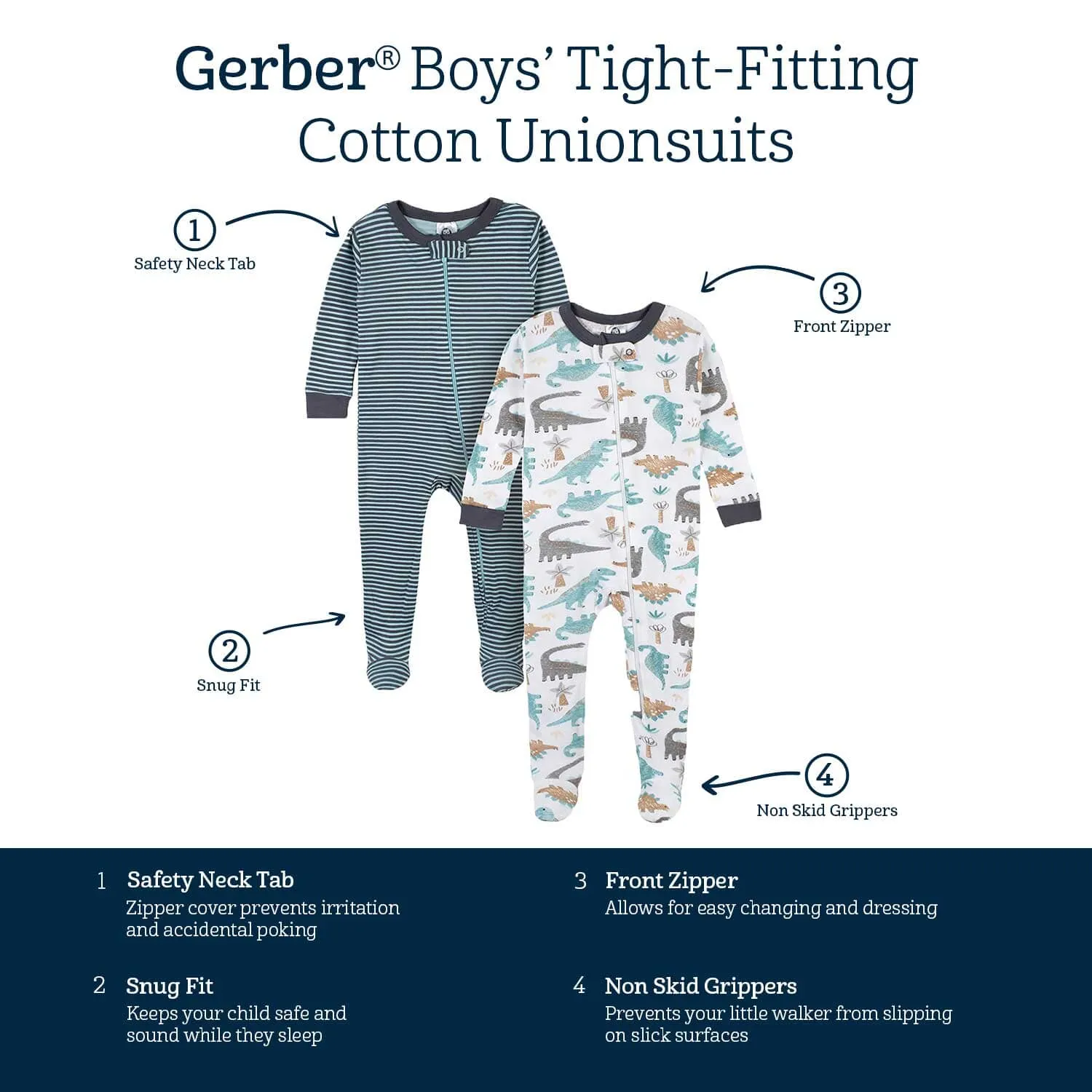 2-Pack Baby & Toddler Boys Dino Blues Snug Fit Footed Cotton Pajamas