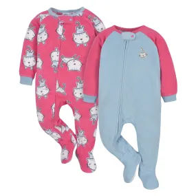 2-Pack Baby & Toddler Girls Pink Tigers Fleece Pajamas