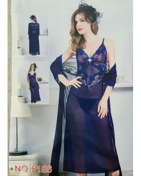 2 Pcs See Through Long Nighty With Robe - 5156