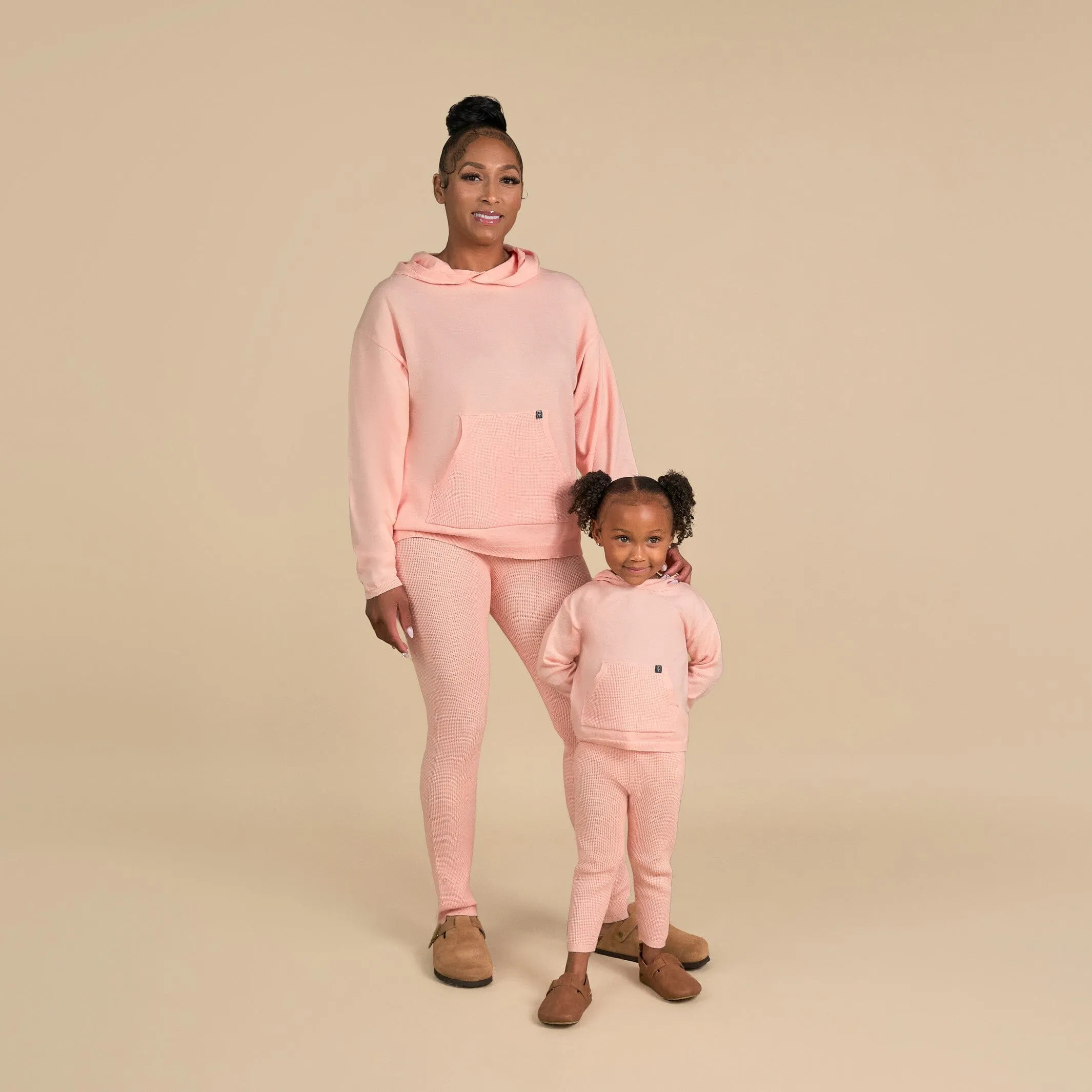 2-Piece Women's Pink Hooded Waffle Top and Legging Set