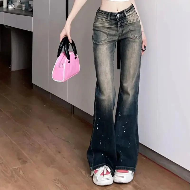 2024 Original Spicy Girl Style Low-Waisted Contrast Wash Jeans