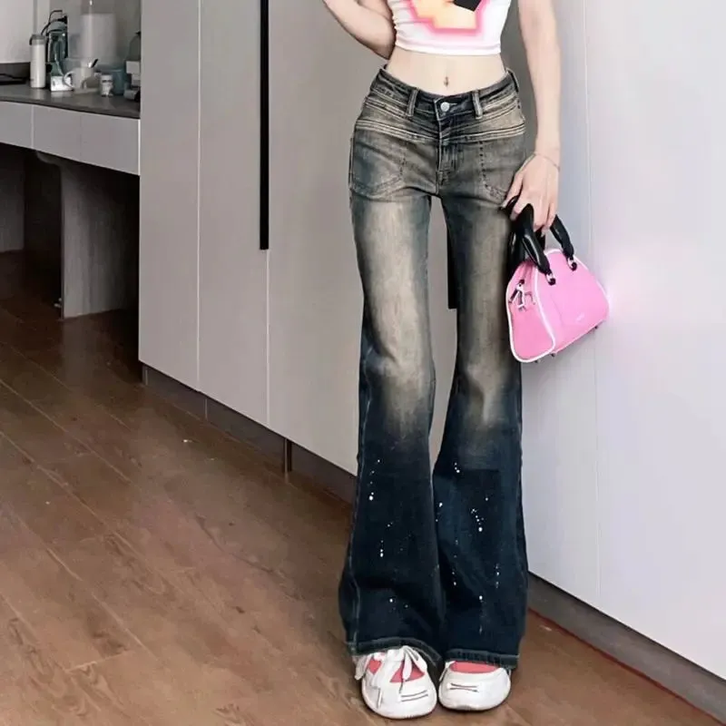 2024 Original Spicy Girl Style Low-Waisted Contrast Wash Jeans