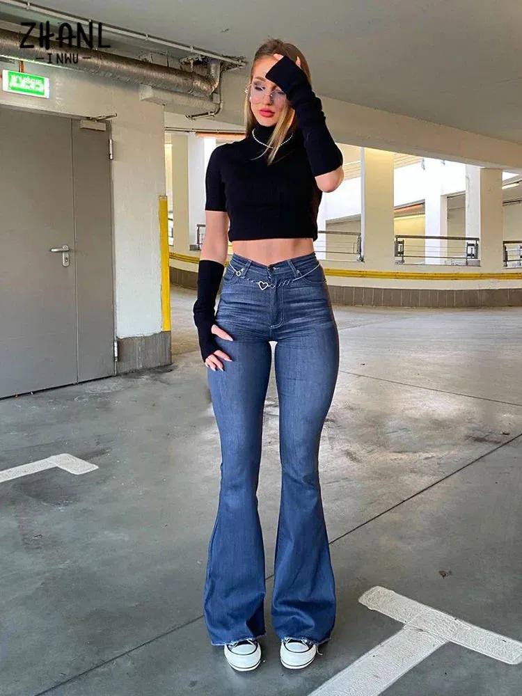 2024 Y2K Blue High Waist Stretch Vintage Spring Autumn Jeans