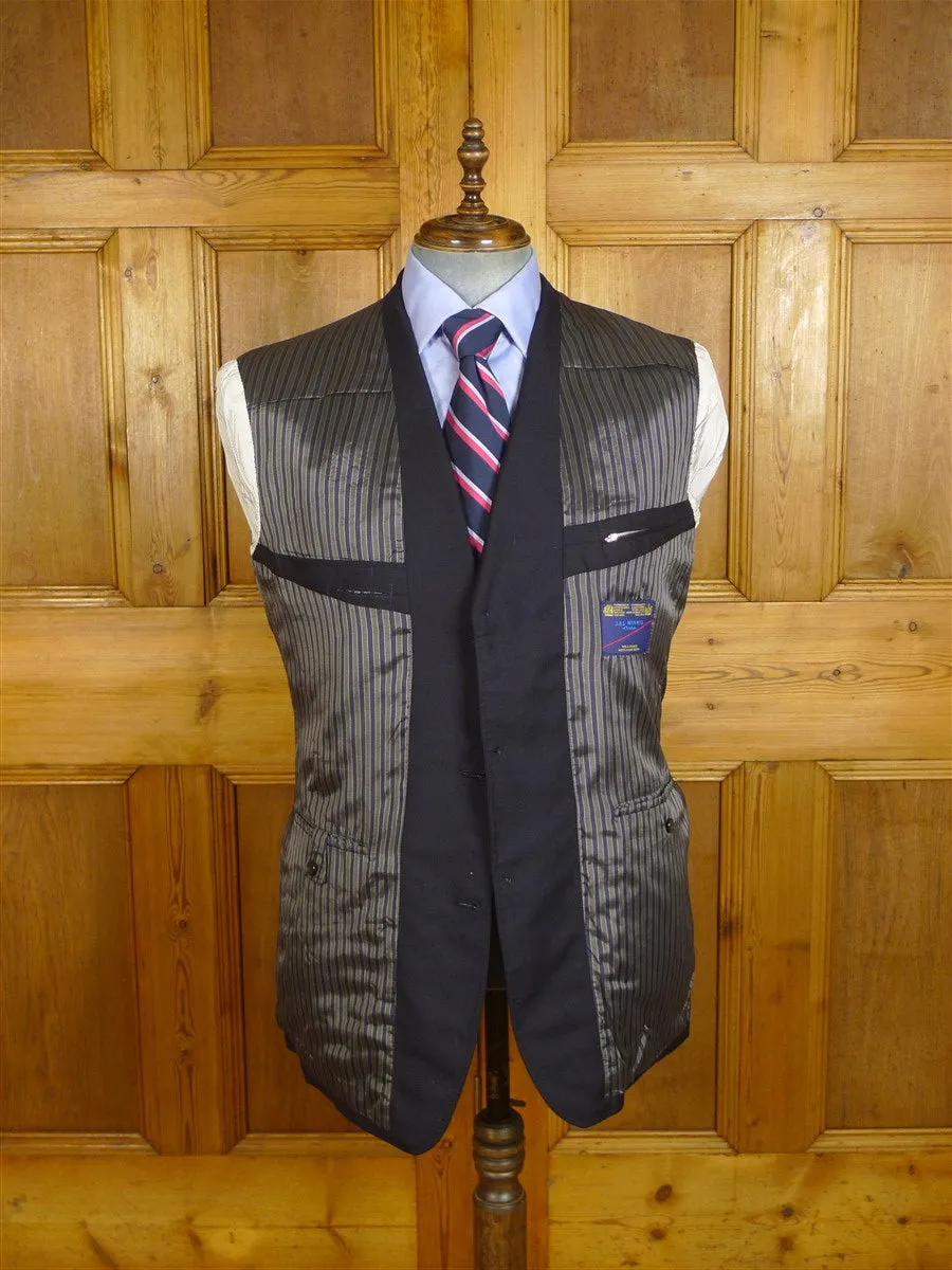 24/0989 immaculate j&j minnis london bespoke navy blue wool & cashmere blazer w/ striped linings 43 regular to long