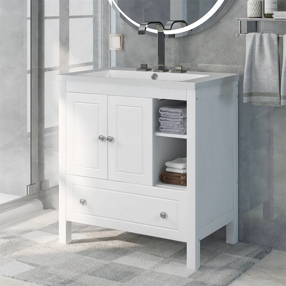 30" Freestanding Bathroom Vanity Storage Cabinet with Ceramic Sink