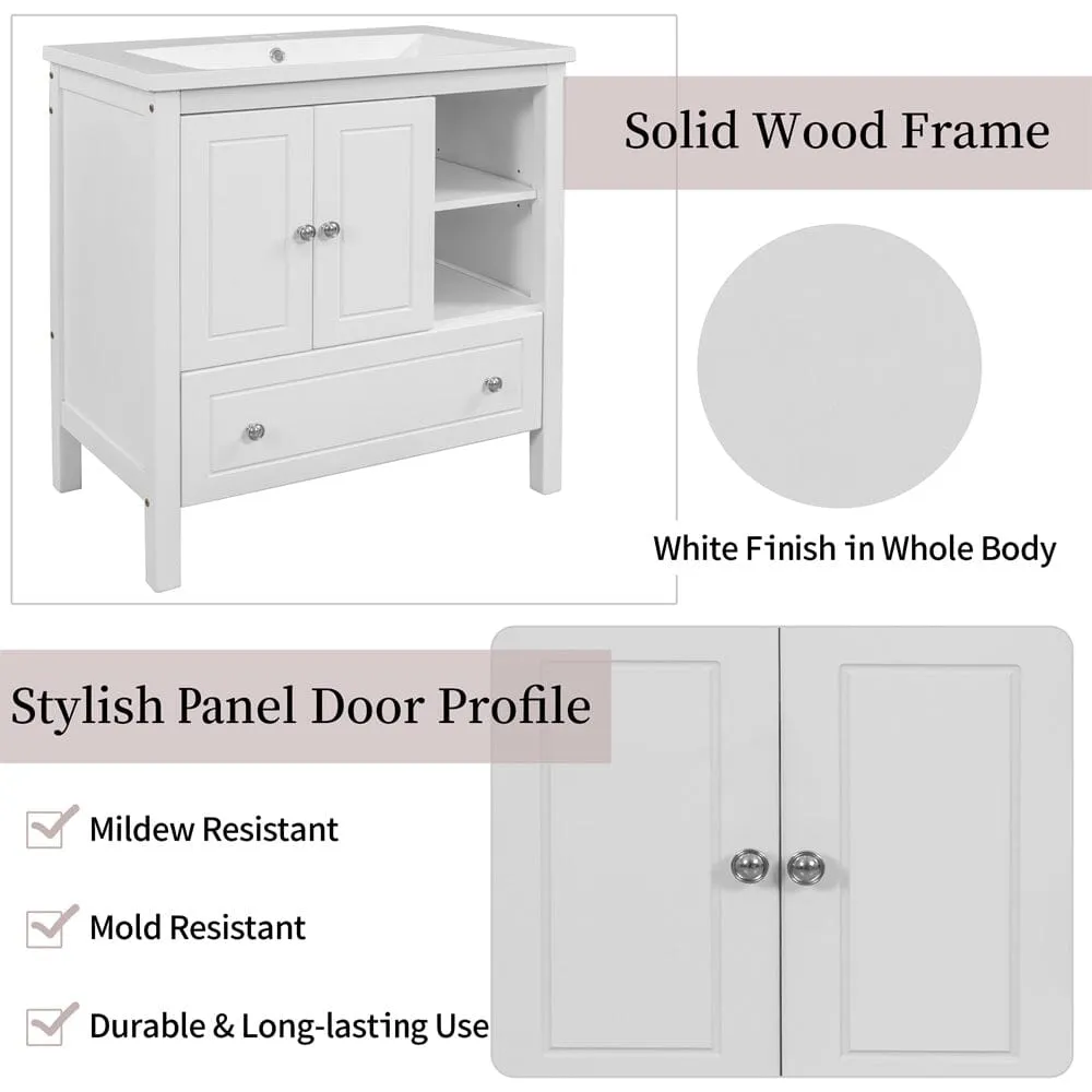 30" Freestanding Bathroom Vanity Storage Cabinet with Ceramic Sink