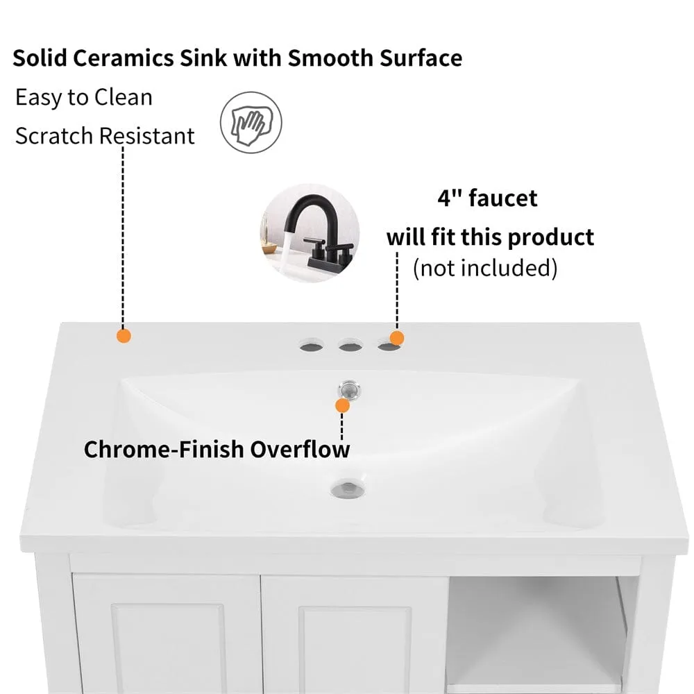 30" Freestanding Bathroom Vanity Storage Cabinet with Ceramic Sink