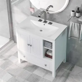 30" Freestanding Bathroom Vanity Storage Cabinet with Ceramic Sink