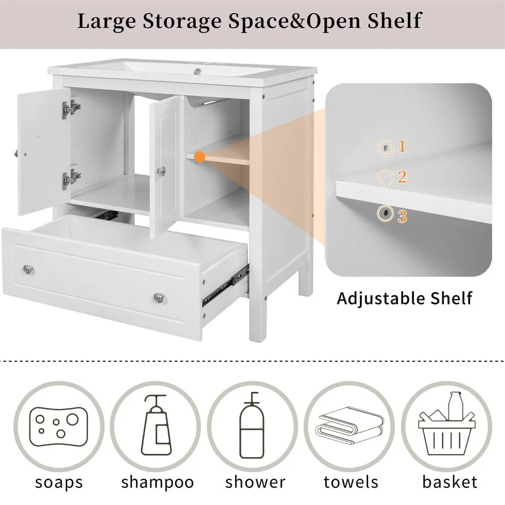 30" Freestanding Bathroom Vanity Storage Cabinet with Ceramic Sink