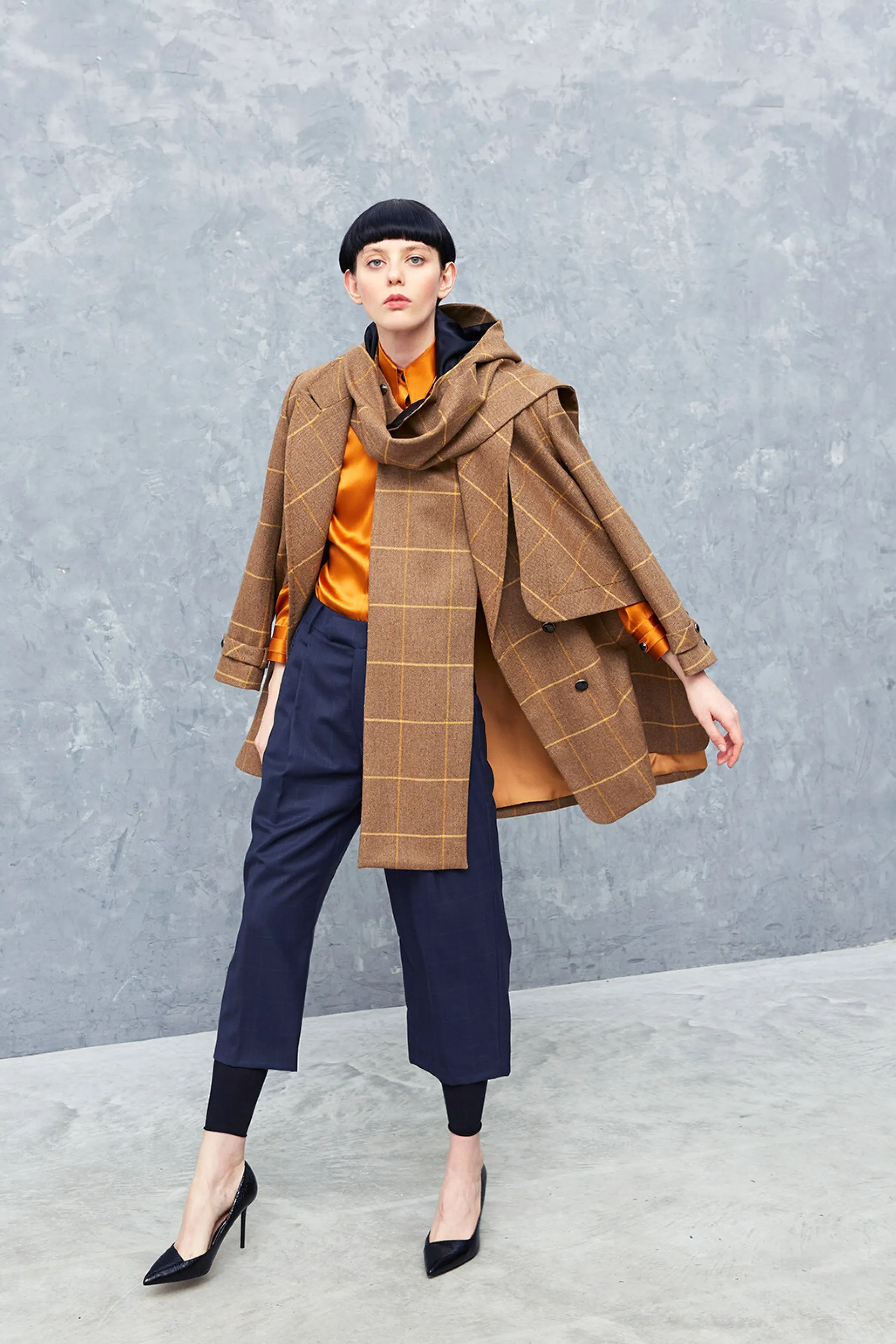 ABERDEEN brown - lambswool tweed cap coat