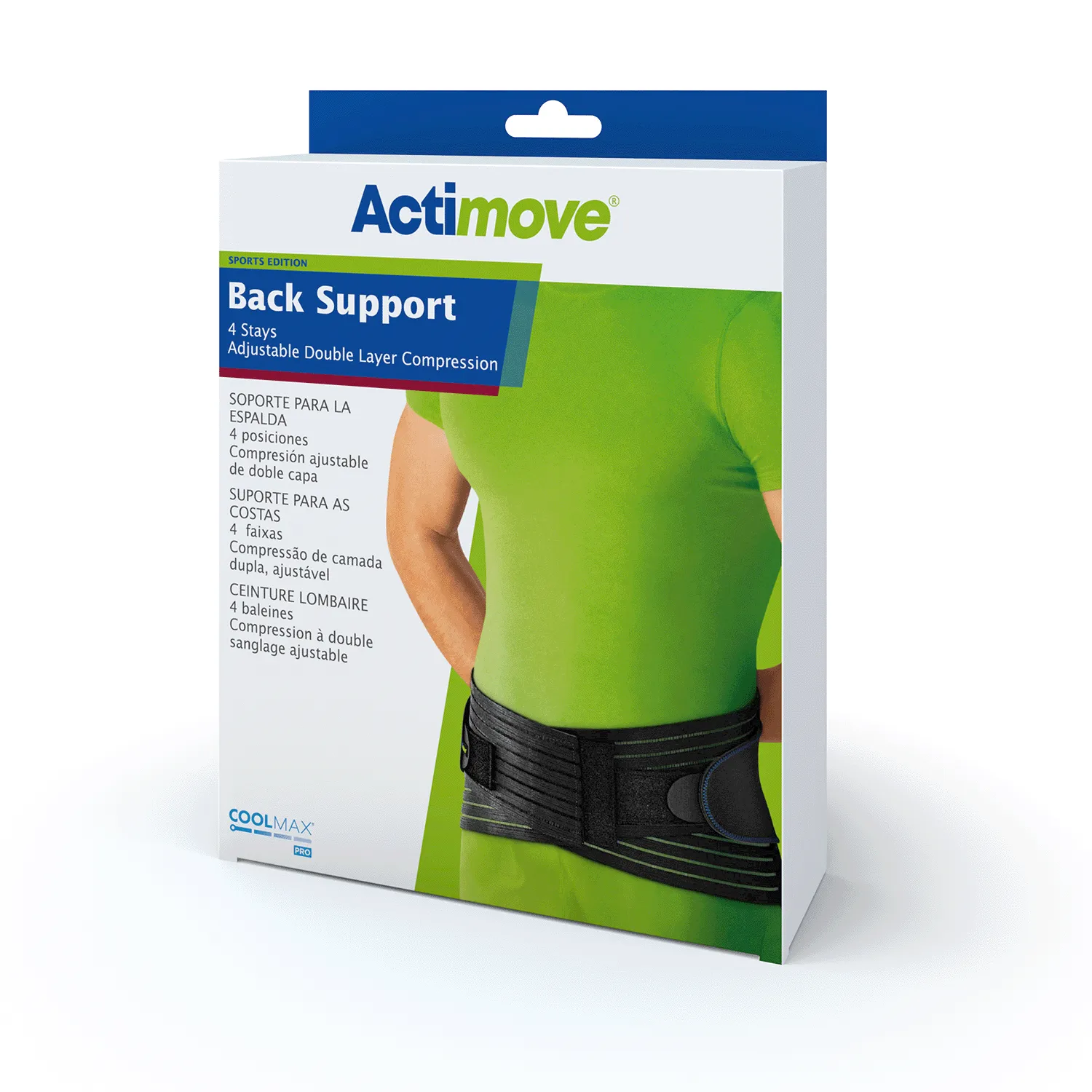 Actimove Sport Back Support 4 Stays Adjustable Double Layer Compression