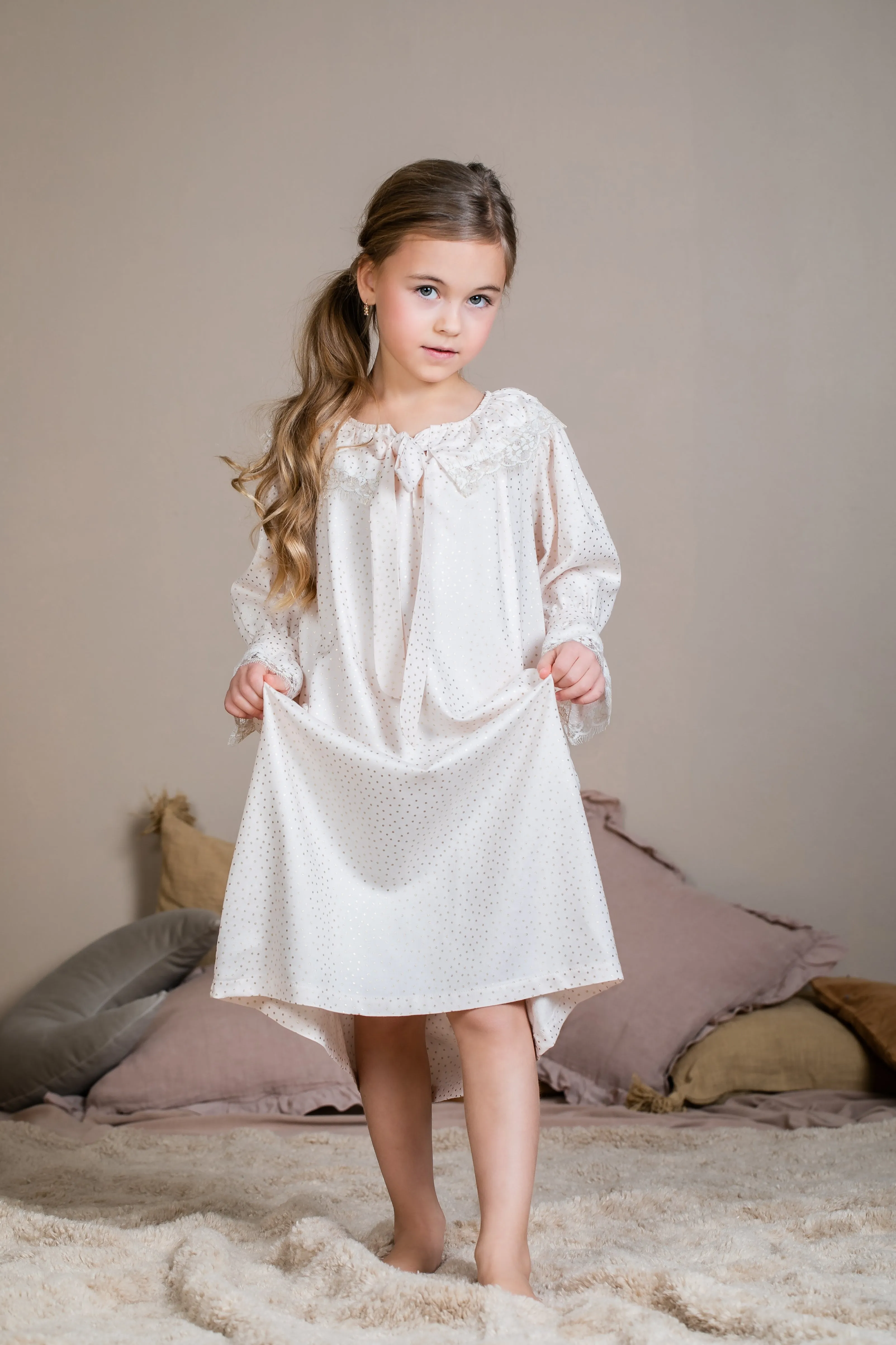 ALAYA - GIRLS NIGHTDRESS PINK WITH GOLDEN DOTS