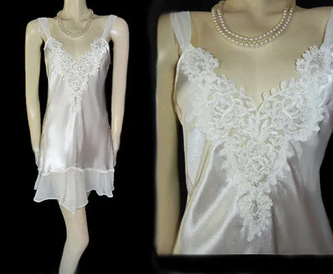 ALEXANDRA NICOLE BRIDAL TROUSSEAU SATIN BIAS-CUT NIGHTGOWN WITH A CHIFFON FLOUNCE STUDDED WITH SEQUINS & PEARLS