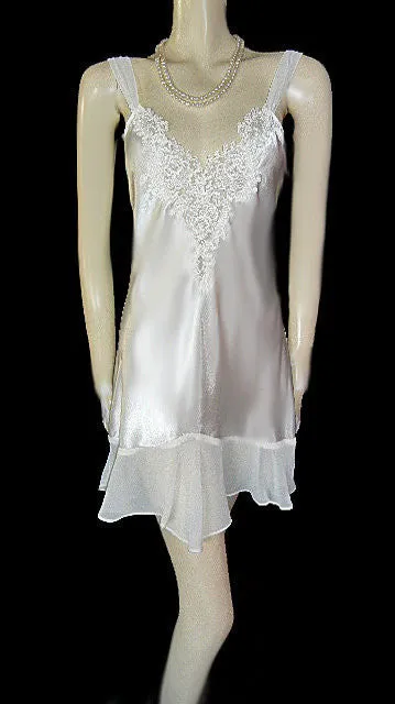 ALEXANDRA NICOLE BRIDAL TROUSSEAU SATIN BIAS-CUT NIGHTGOWN WITH A CHIFFON FLOUNCE STUDDED WITH SEQUINS & PEARLS