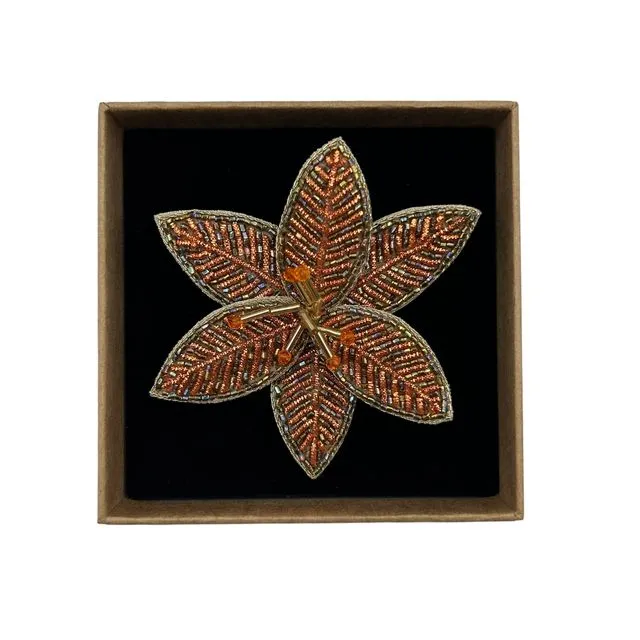 Amber lotus flower brooch