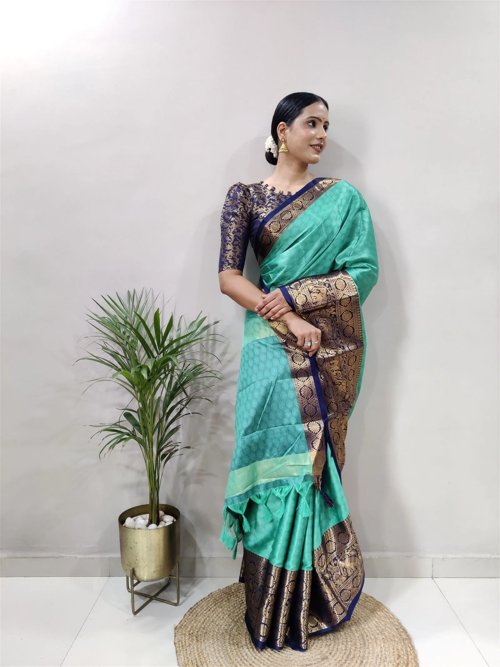 Aqua Blue Colour Cotton Silk Saree For Women's