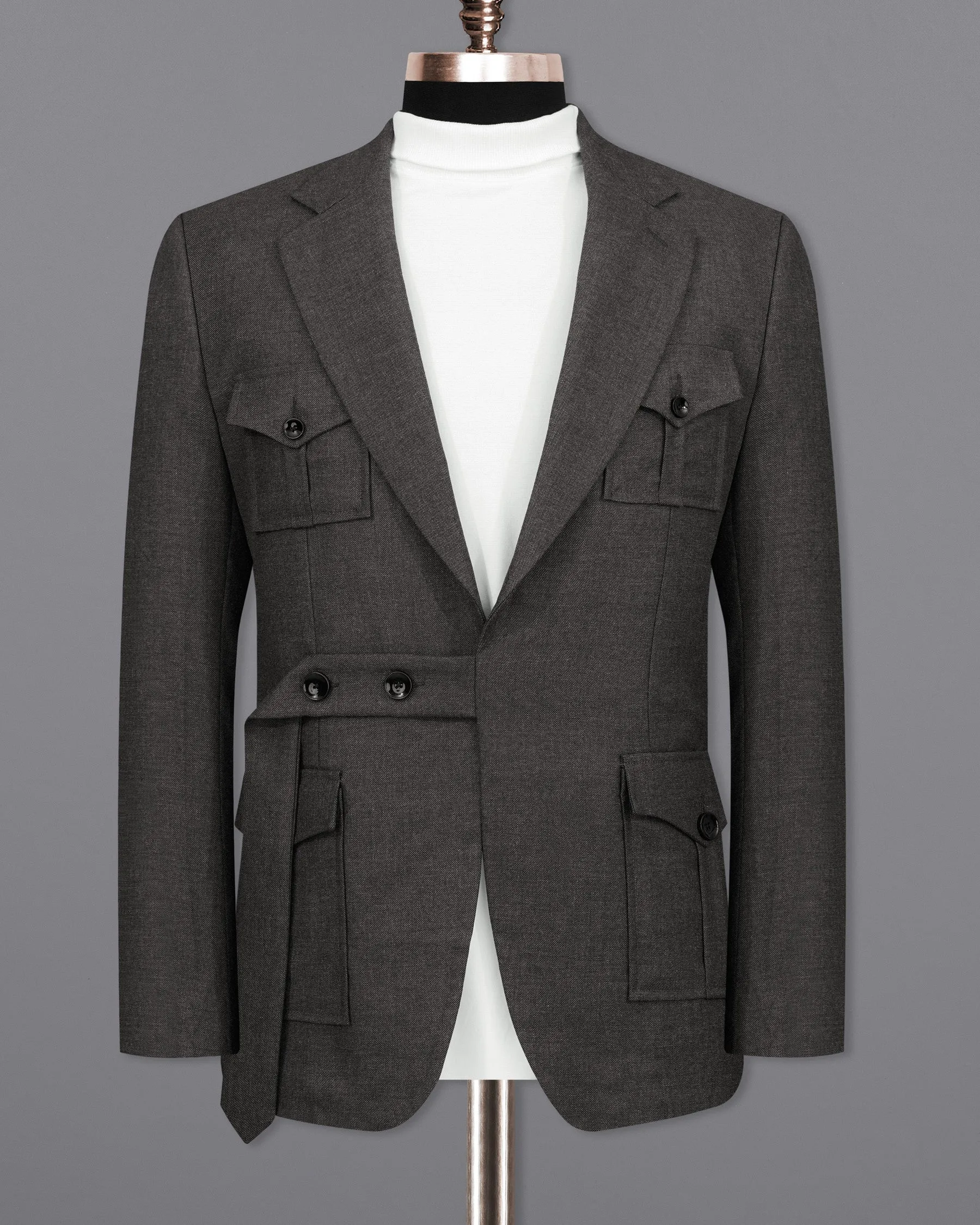 Armadillo Gray Belt Closure Wool Rich Designer Blazer