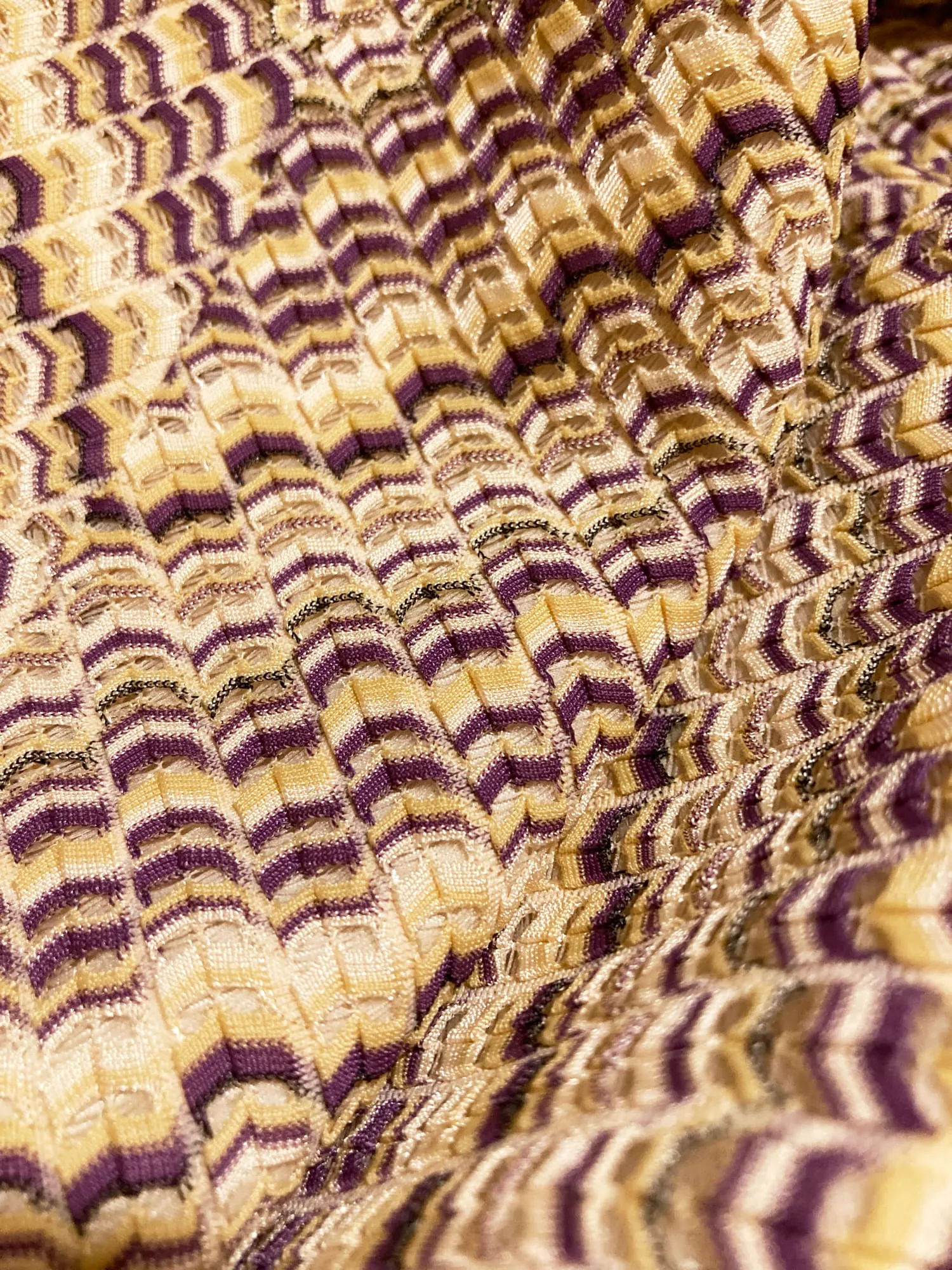 A/T Atsuro Tayama gold and purple herringbone pattern knee length skirt