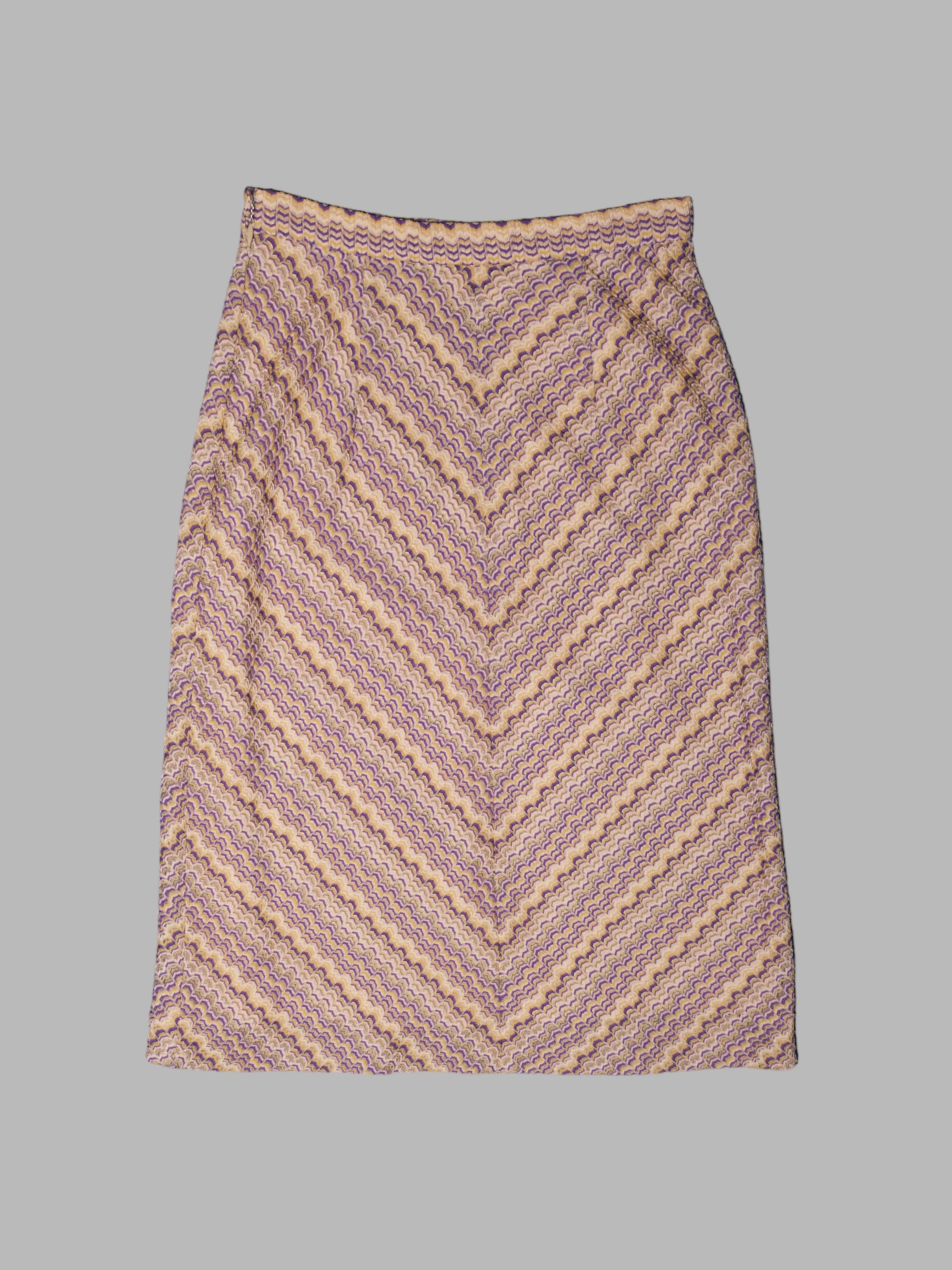 A/T Atsuro Tayama gold and purple herringbone pattern knee length skirt