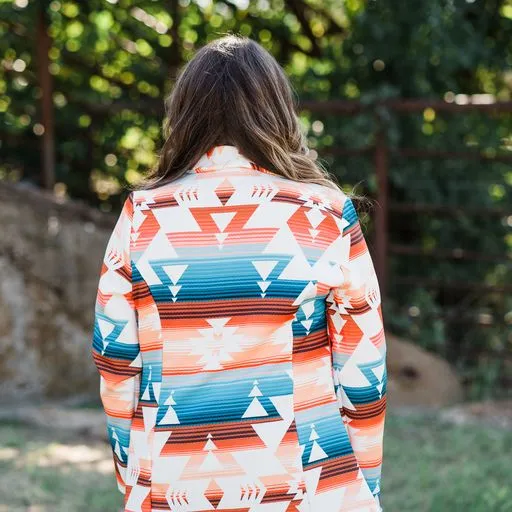 Aztec Print Blazer ~ Turquoise & Coral