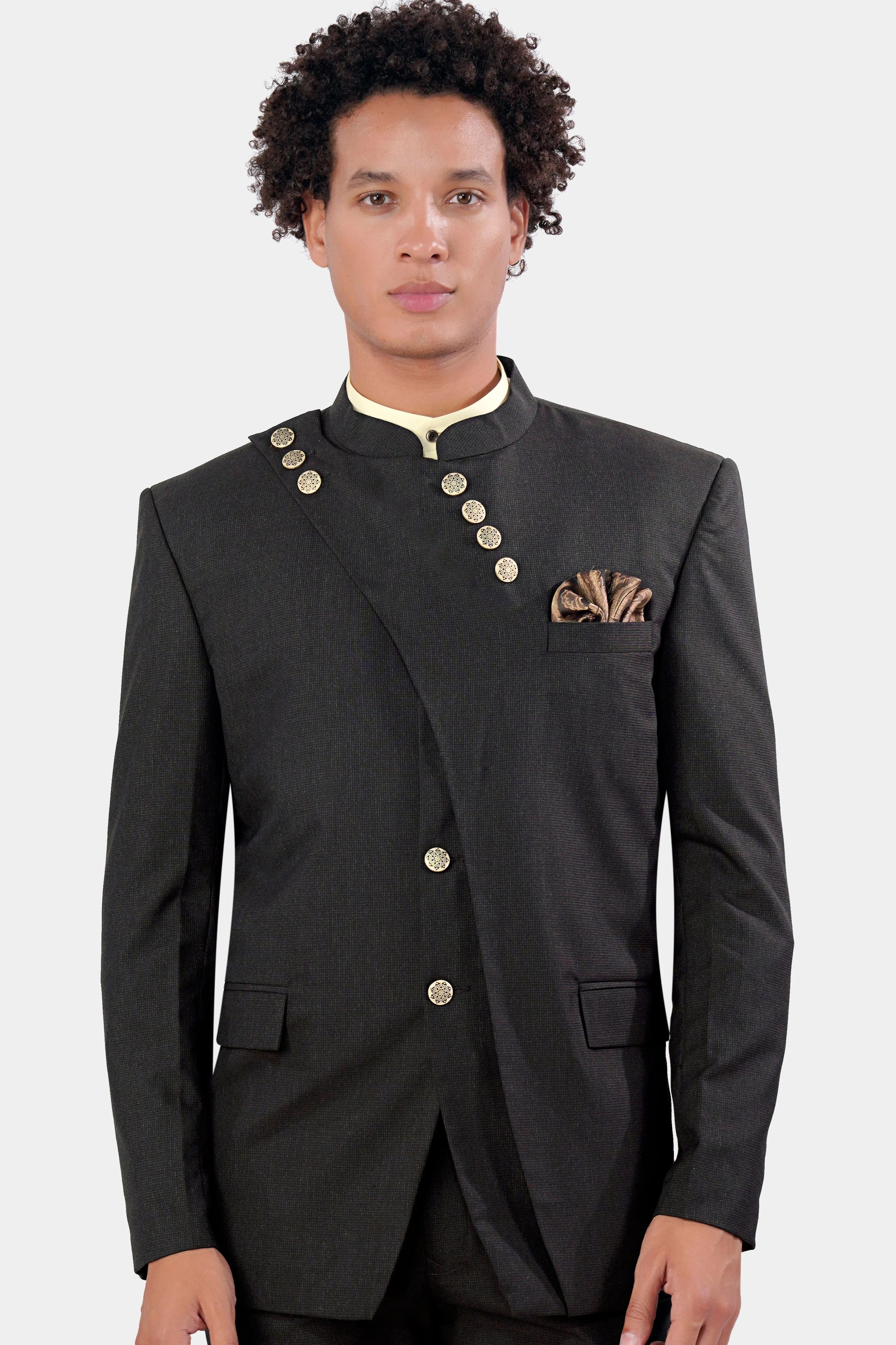 Baltic Sea Black Wool Rich Designer Bandhgala Blazer