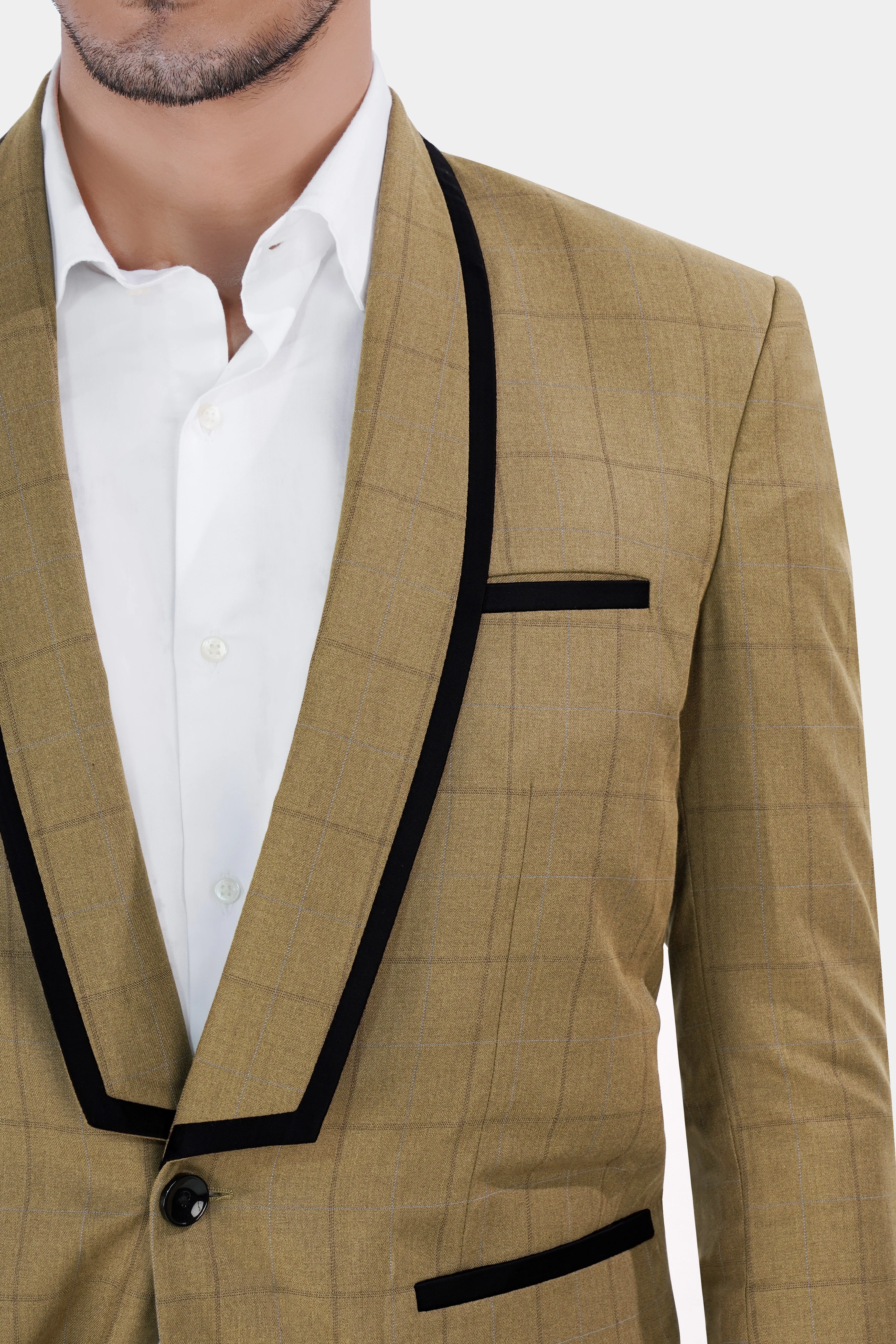 Barley Brown Windowpane Wool Rich Designer Blazer