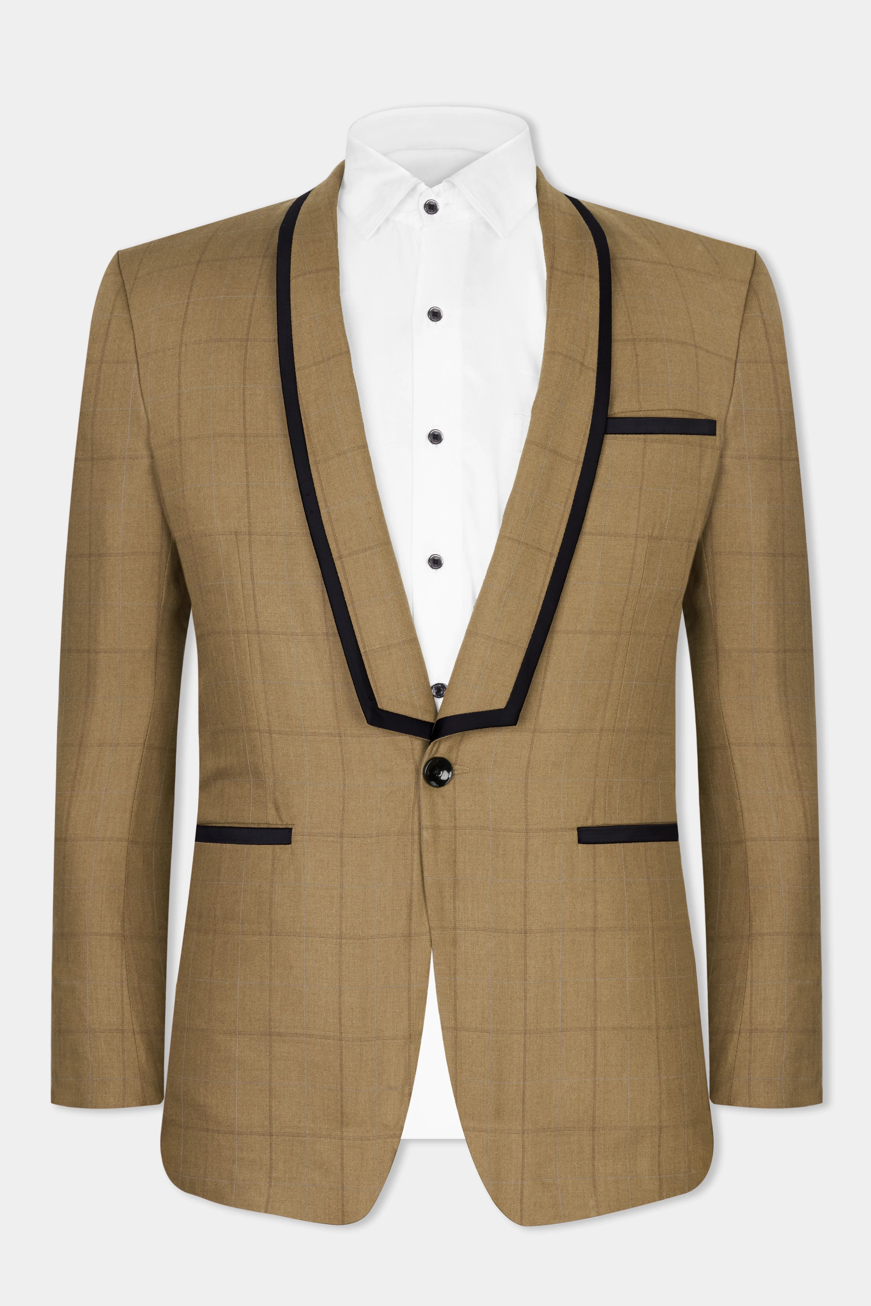 Barley Brown Windowpane Wool Rich Designer Blazer