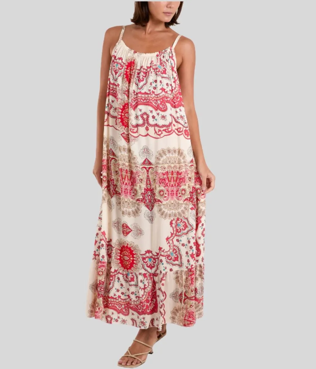 Baroque Print Boho Maxi Dress