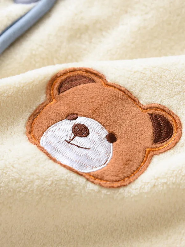 Bear Embroidery Flannel Pajama Set