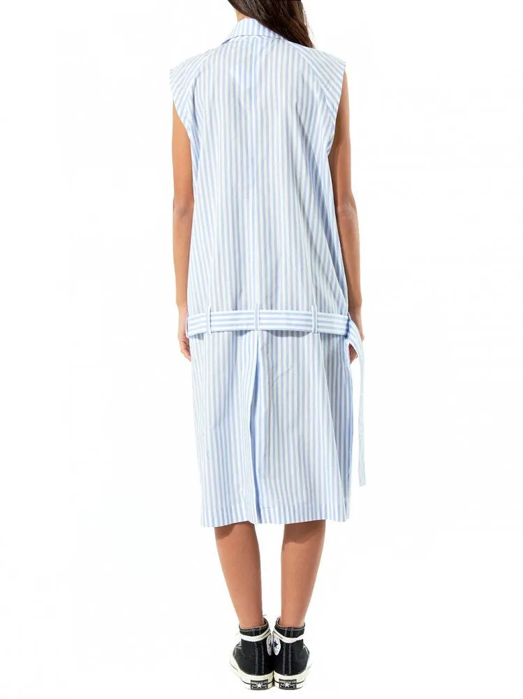 Belted Sleeveless Dress (17120104-01 BLUE-WHITE STRIPE)