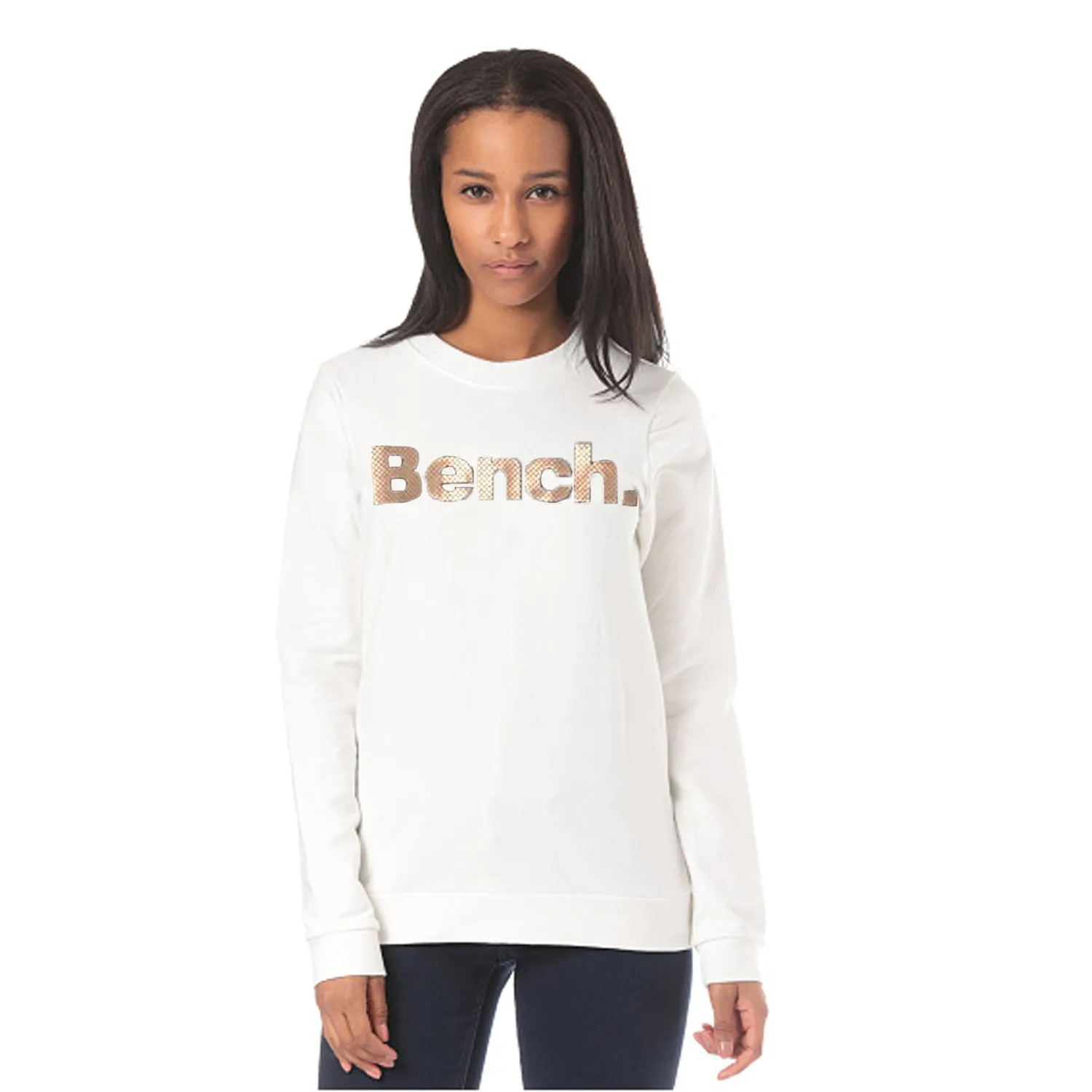 B.E.N.C.H - Women 'White' Long Sleeves Logo Crew Neck Fleece Sweatshirt BH1177