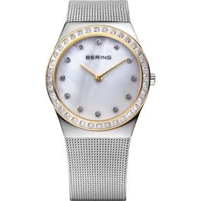 Bering Ladies Bi Colour Watch With Crystals & Silver Dial 12430-010