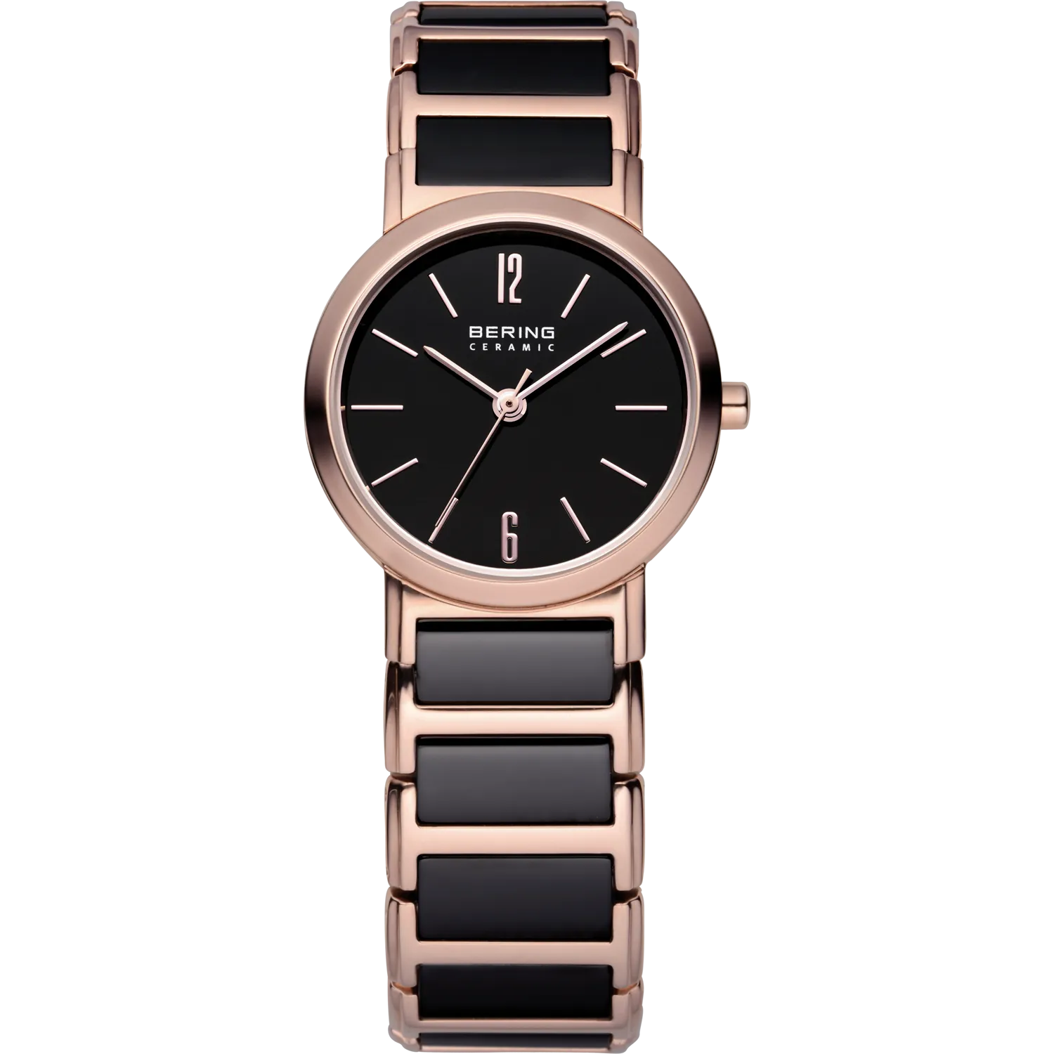 Bering Ladies Black Ceramic & Rose Link Watch 30226-746