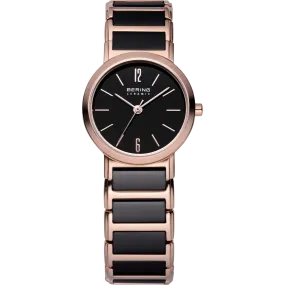 Bering Ladies Black Ceramic & Rose Link Watch 30226-746