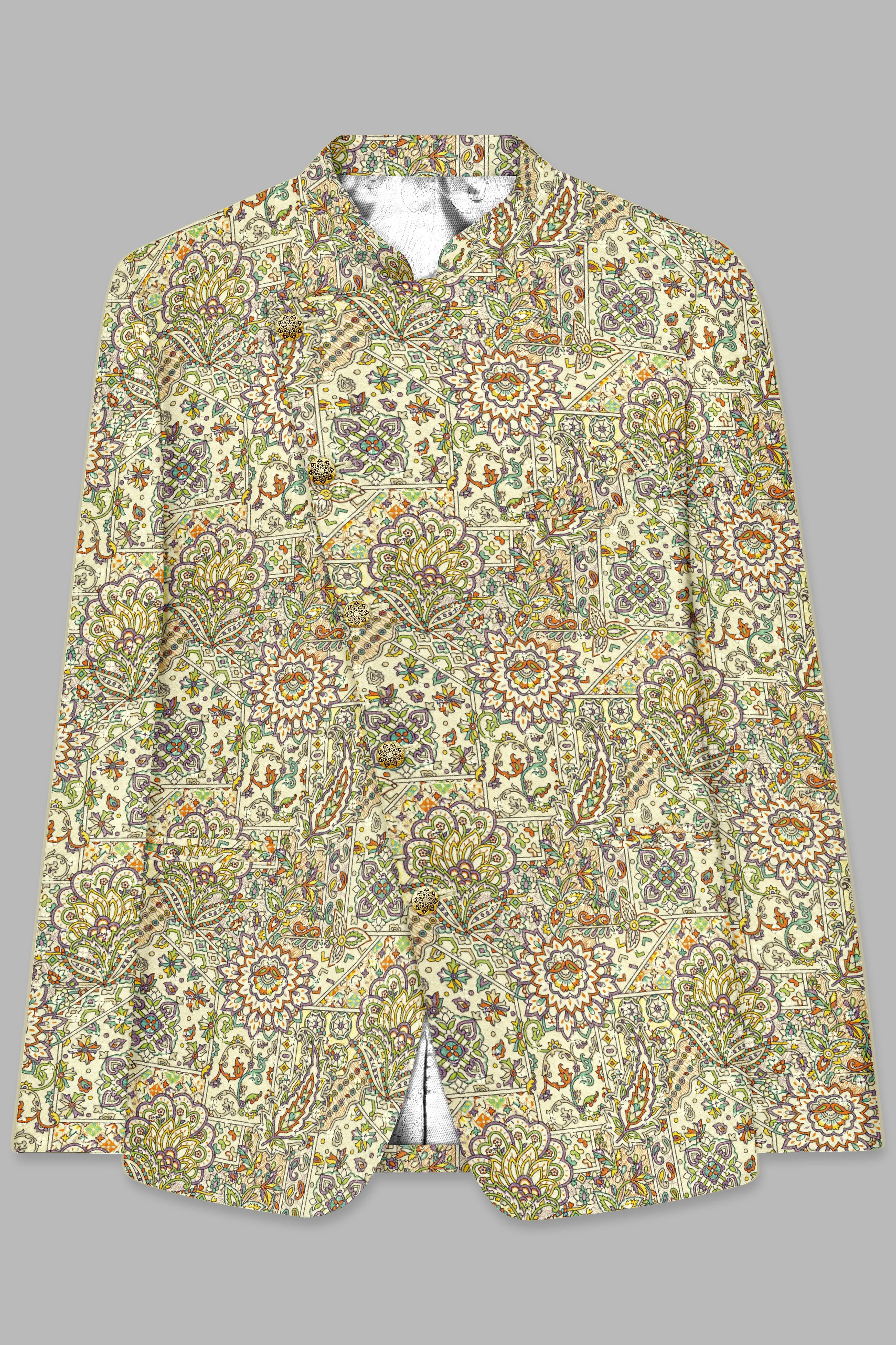 Beryl Green And Faded Purple MultiColour Embroidered Cross Placket Bandhgala Jodhpuri