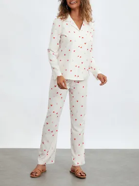 Bicolor Heart Long Sleeve Shirt Pajama Set