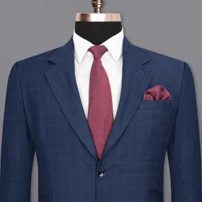 Big Stone Blue Super fine Subtle Checkered Wool Rich Blazer