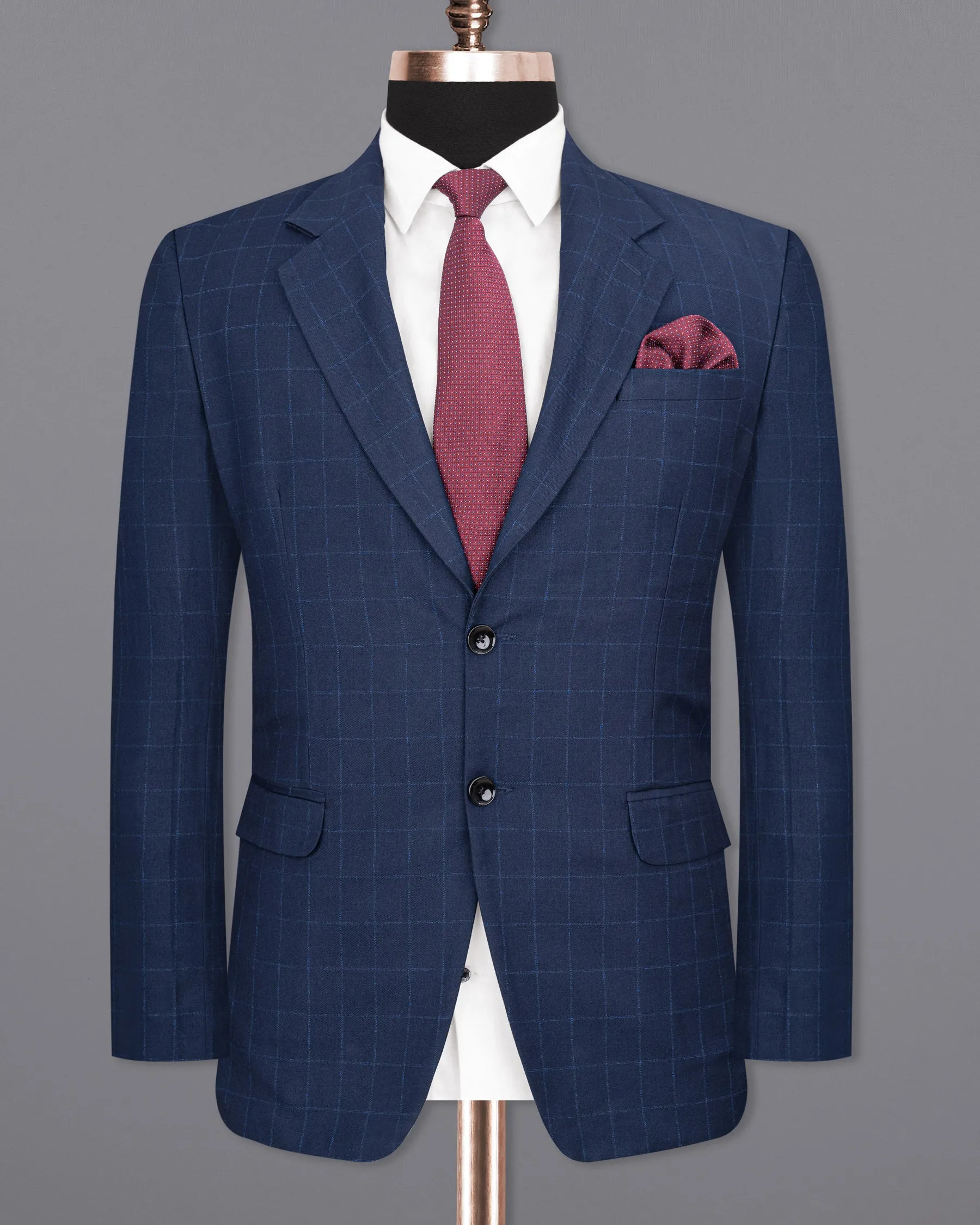 Big Stone Blue Super fine Subtle Checkered Wool Rich Blazer