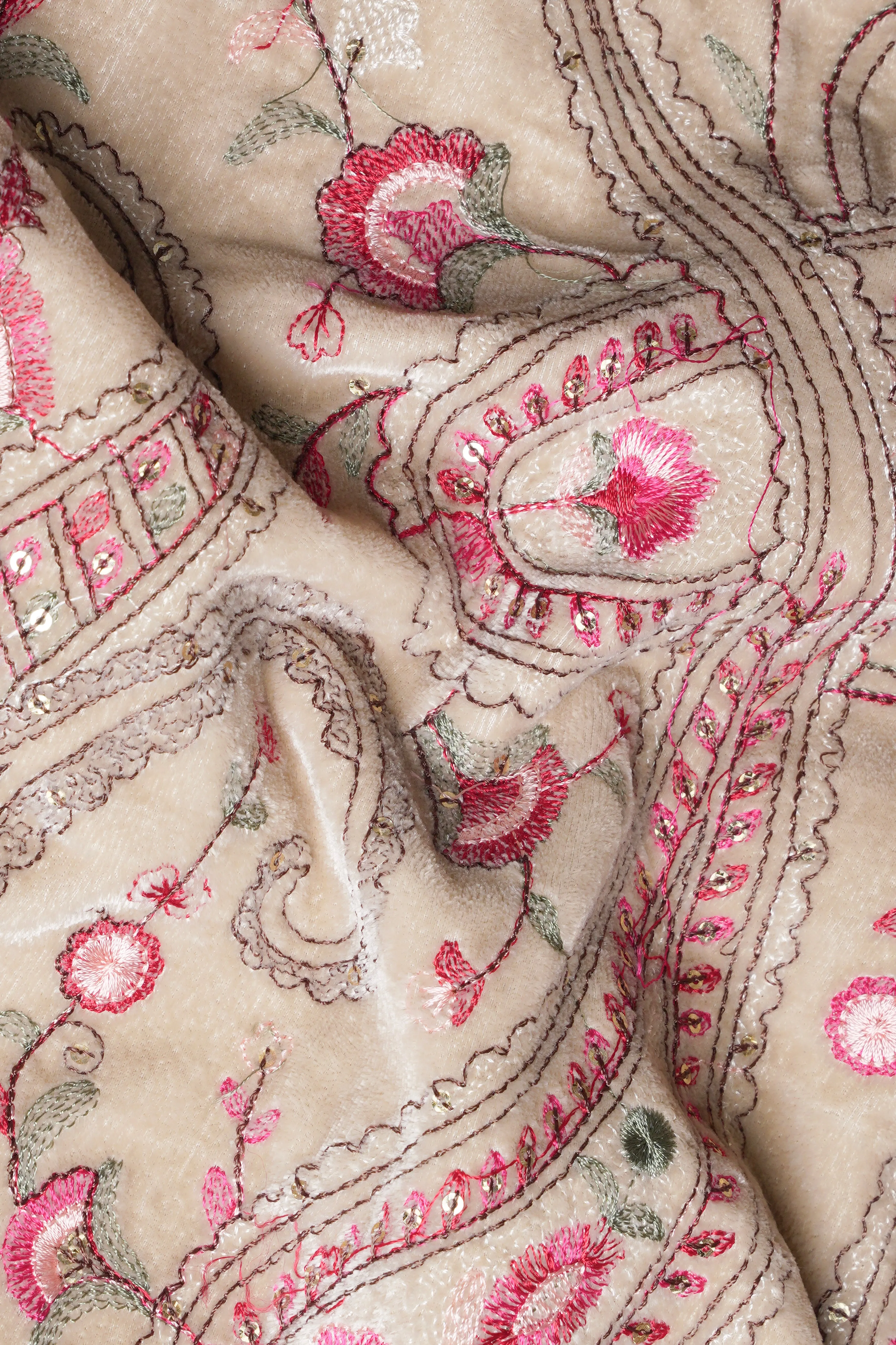 Bisque Brown and Cardinal Pink Floral Thread Embroidered Bandhgala Jodhpuri