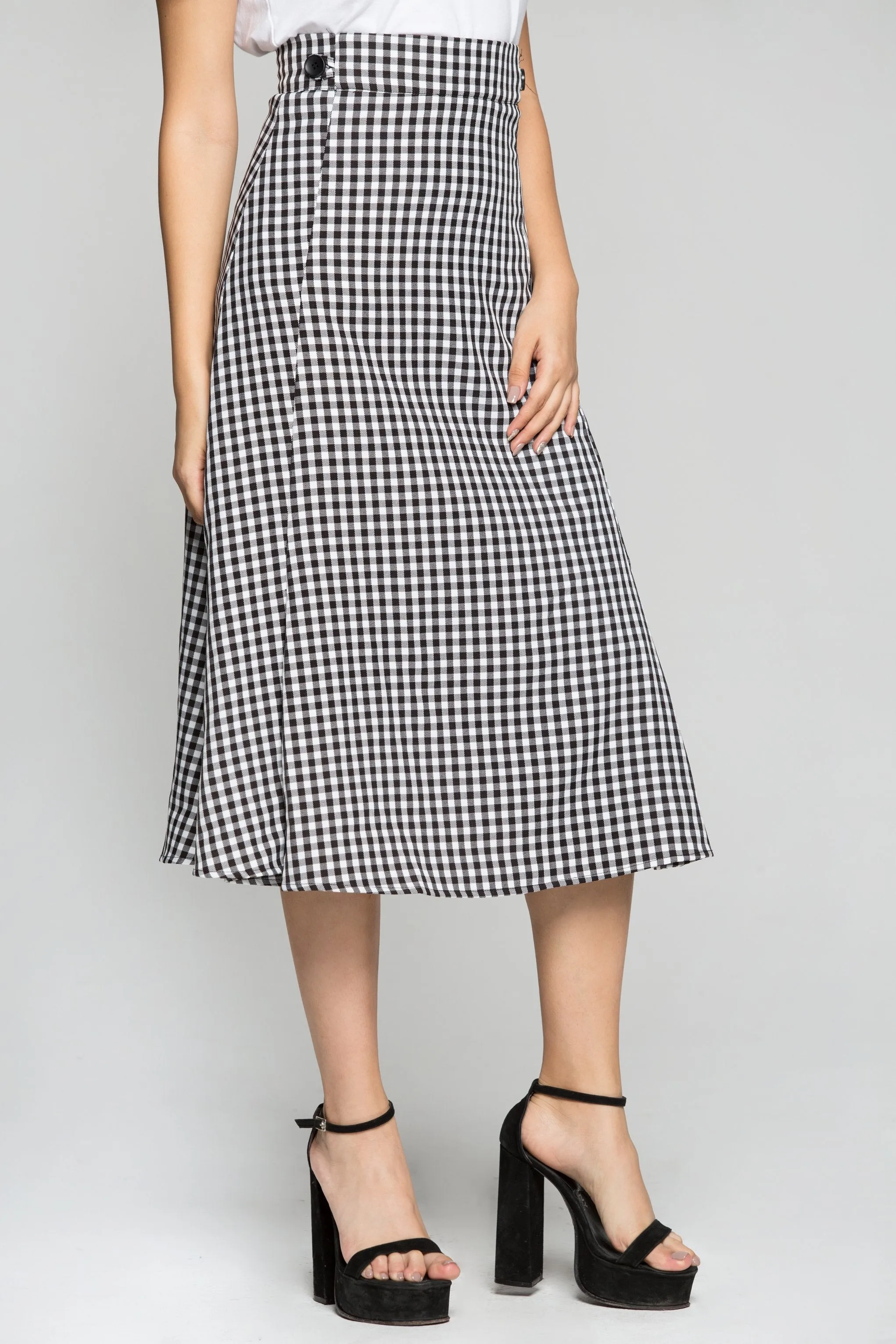 Black and White Check with Pleats Pencil Skirt