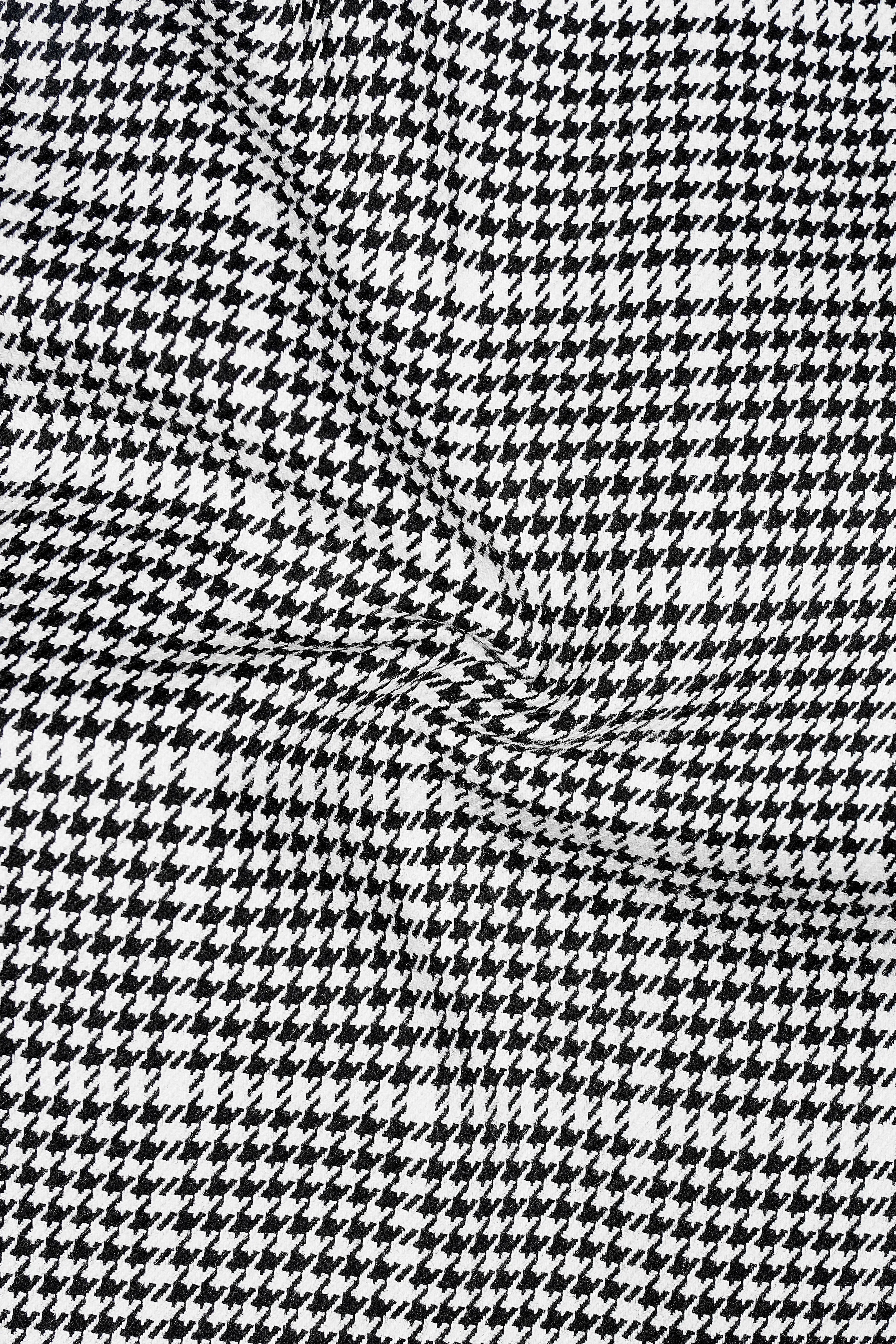 Black and White Houndstooth Windowpane Wool Rich Peak Collar Tuxedo Blazer