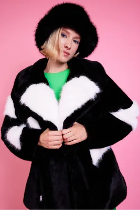 Black Eco Bamboo Faux Fur Coat with Love Heart Detailing