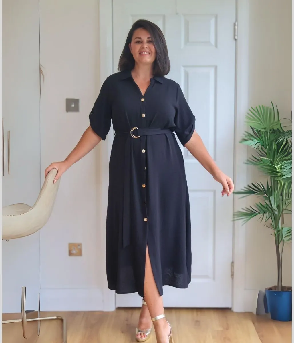 Black Gold Button Shirt Dress