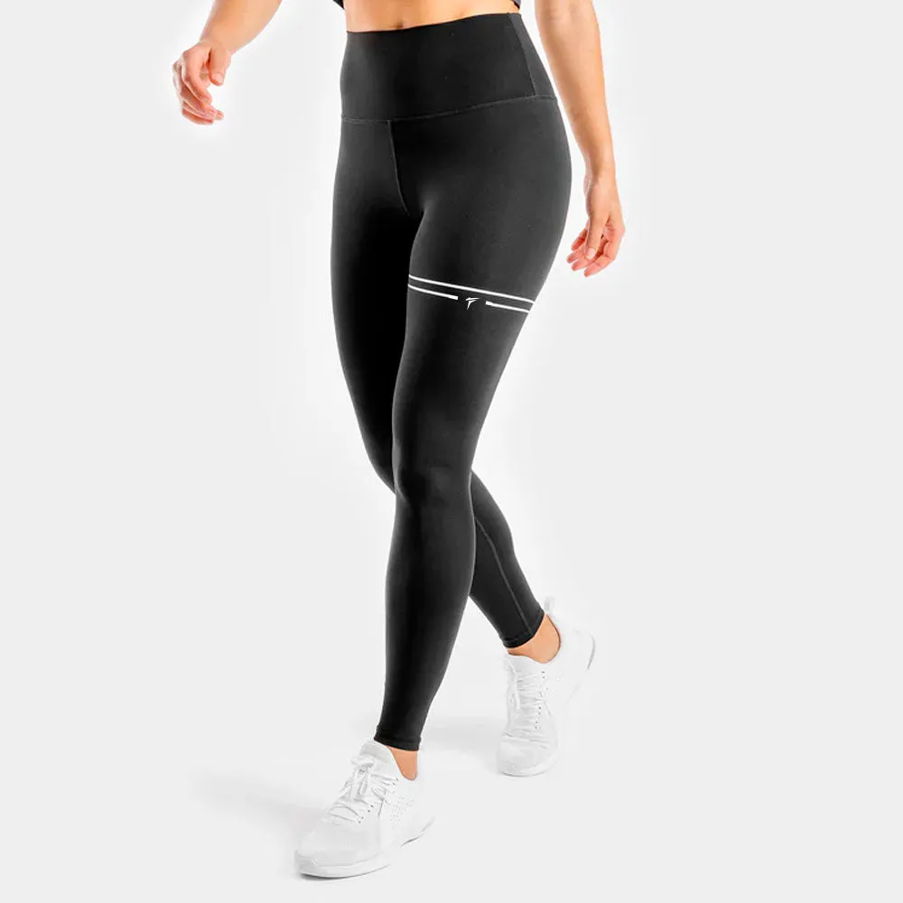 Black Legging With Two Printed Stripes and Logo